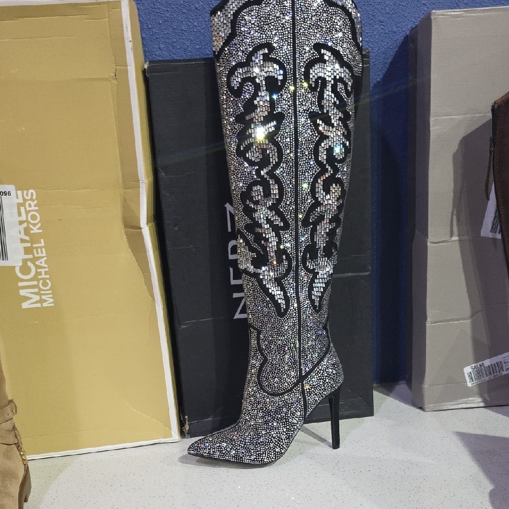 INC International Concepts Black and Silver Over the Knee Boots